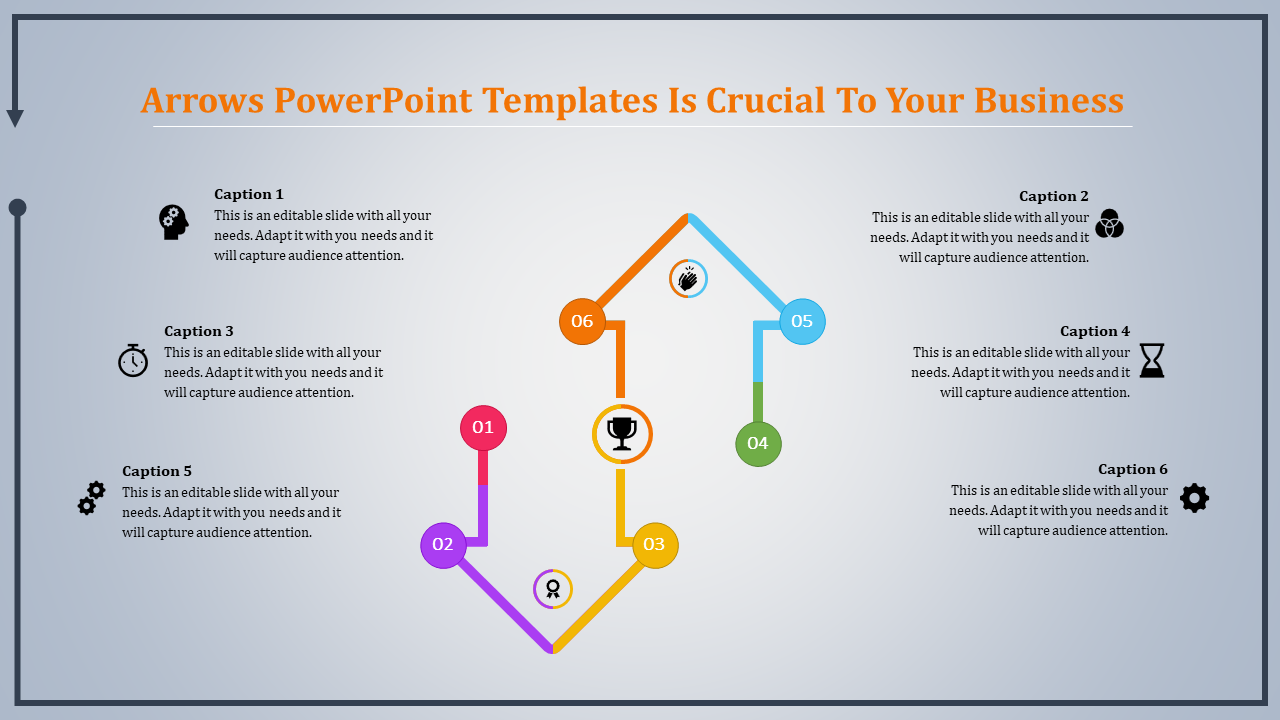 Flow Chart in Arrows PowerPoint Template and Google Slides Themes